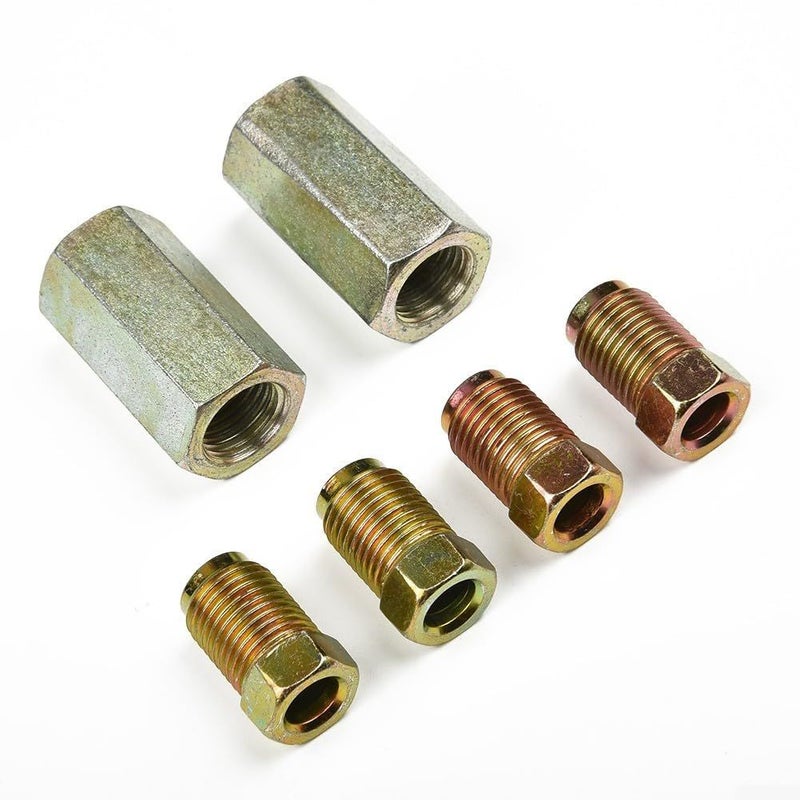 Brake Pipe Connector Set 2 Two Way Female Fittings 4 M10 10mm Male Nuts 3 16 Inch Steel - Image 2