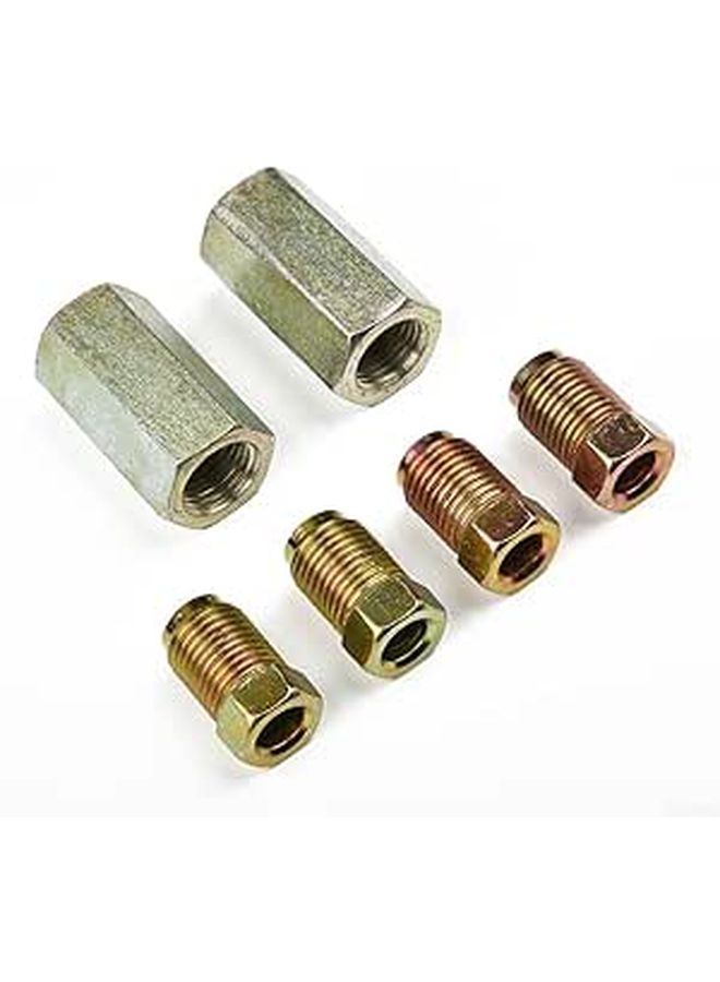 Brake Pipe Connector Set 2 Two Way Female Fittings 4 M10 10mm Male Nuts 3 16 Inch Steel - Image 1