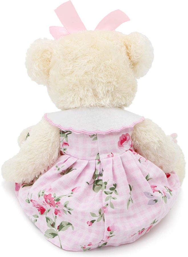 دمية دب صغيرة محشوة بقطعة قماش، حيوان محشو لطيف، لعبة قطيفة ناعمة 10 بوصات (فستان وردي مع أرنب) - Image 3