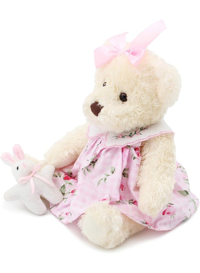 دمية دب صغيرة محشوة بقطعة قماش، حيوان محشو لطيف، لعبة قطيفة ناعمة 10 بوصات (فستان وردي مع أرنب) - Image 2