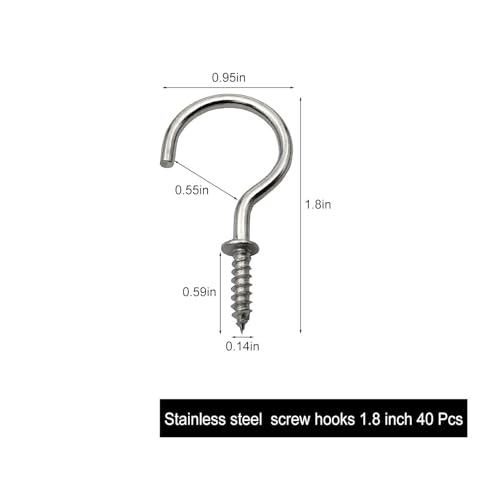 IDEALSV (304 Stainless Steel Screw Hooks 40 Pcs 1-1/4 Inch Cup Hook,Screw in Lights Hooks, Outdoor & Indoor Use - Image 4