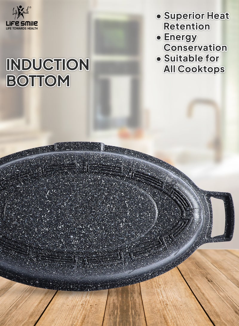 Life Smile 42cm (5.4L) Nonstick Fry Pan-Shallow Fish Frying Pan With lid , Granite Coating Non Stick Oval Frying pan - Fish Pan, 100% PFOA FREE Cookware, Oven Safe Nonstick Pan - Image 2