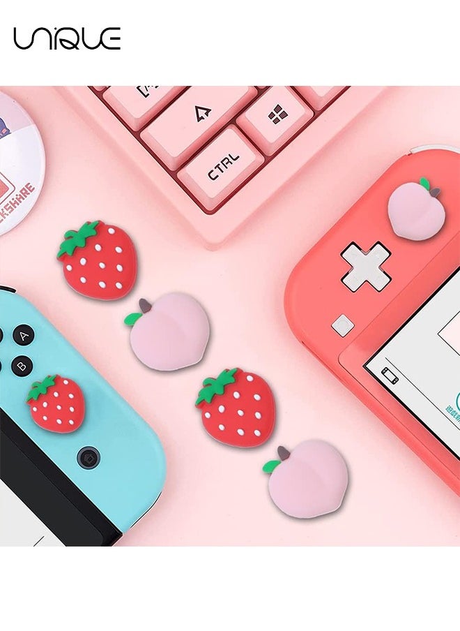 Unique - 4 PCS Switch Thumb Grips - Lovely Joystick Caps for Nintendo Switch - Thumbstick Cover for Switch Lite, Switch OLED - Analog Stick Button Cover for NS Joycon Controller - Strawberry + Peach - Image 1
