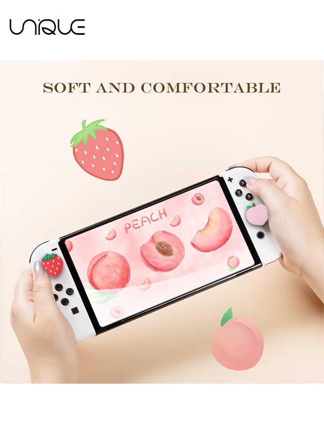Unique - 4 PCS Switch Thumb Grips - Lovely Joystick Caps for Nintendo Switch - Thumbstick Cover for Switch Lite, Switch OLED - Analog Stick Button Cover for NS Joycon Controller - Strawberry + Peach - Image 1