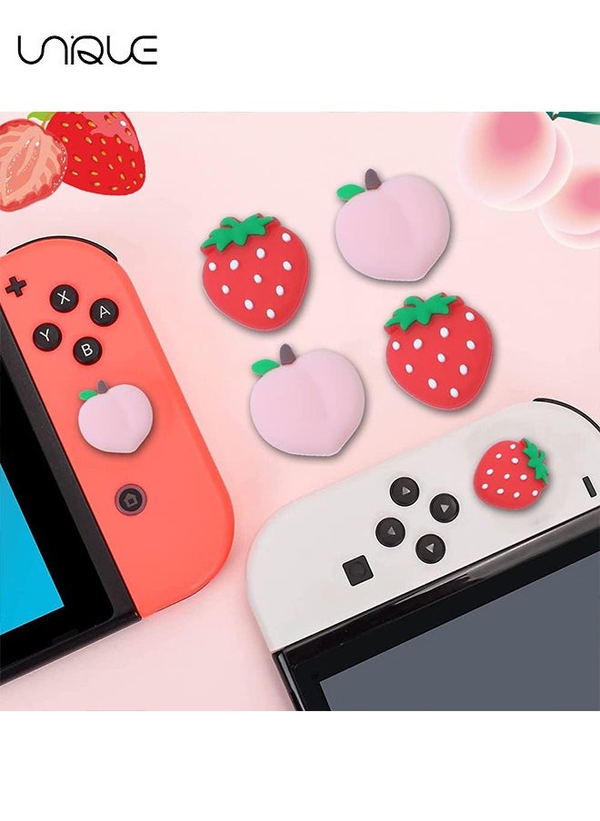 Unique - 4 PCS Switch Thumb Grips - Lovely Joystick Caps for Nintendo Switch - Thumbstick Cover for Switch Lite, Switch OLED - Analog Stick Button Cover for NS Joycon Controller - Strawberry + Peach - Image 1