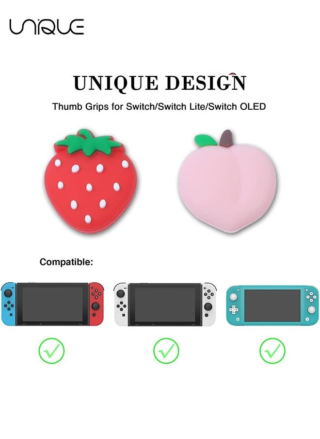 Unique - 4 PCS Switch Thumb Grips - Lovely Joystick Caps for Nintendo Switch - Thumbstick Cover for Switch Lite, Switch OLED - Analog Stick Button Cover for NS Joycon Controller - Strawberry + Peach - Image 1