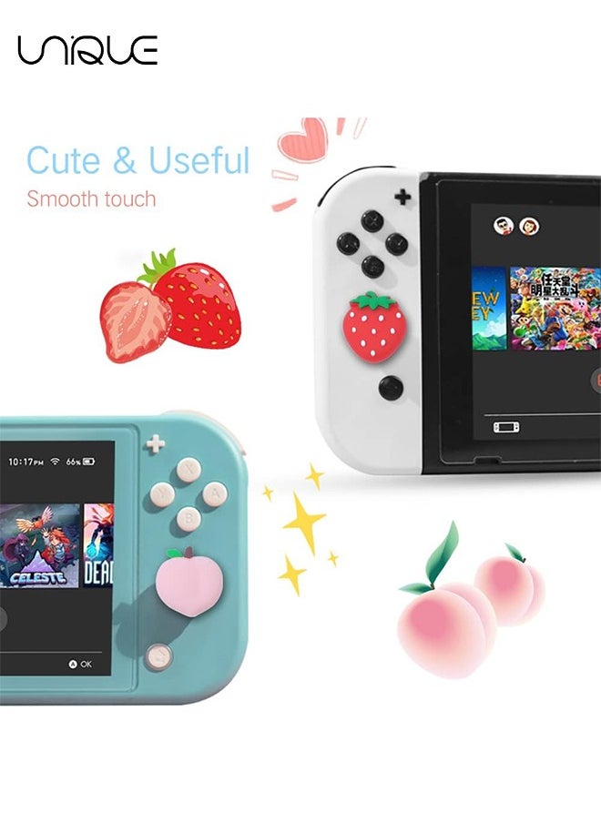 Unique - 4 PCS Switch Thumb Grips - Lovely Joystick Caps for Nintendo Switch - Thumbstick Cover for Switch Lite, Switch OLED - Analog Stick Button Cover for NS Joycon Controller - Strawberry + Peach - Image 1