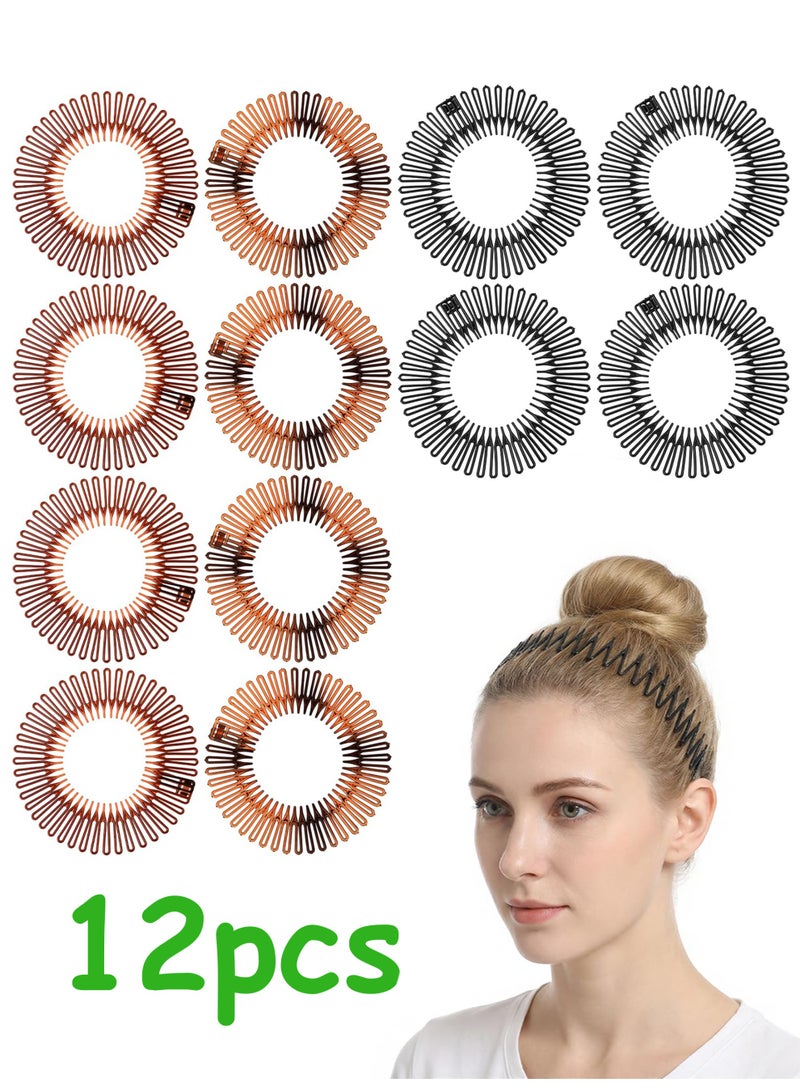 12Pcs Zig Zag Comb Headbands For Women, Flexible Plastic Toothed Circular Hair Holder, 90s Vintage Daily Sports Hair Accessories - Image 1