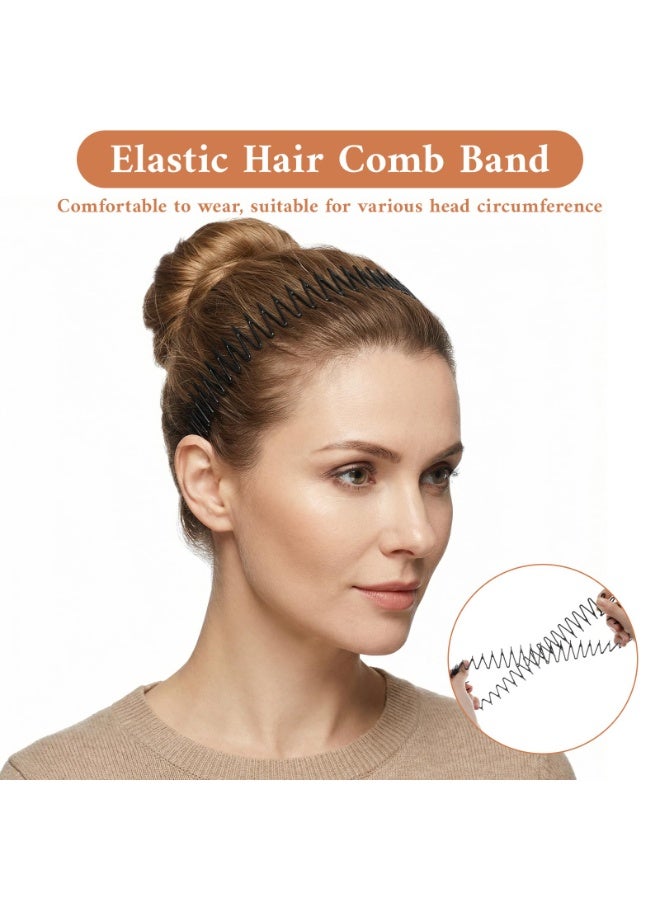 12Pcs Zig Zag Comb Headbands For Women, Flexible Plastic Toothed Circular Hair Holder, 90s Vintage Daily Sports Hair Accessories - Image 2
