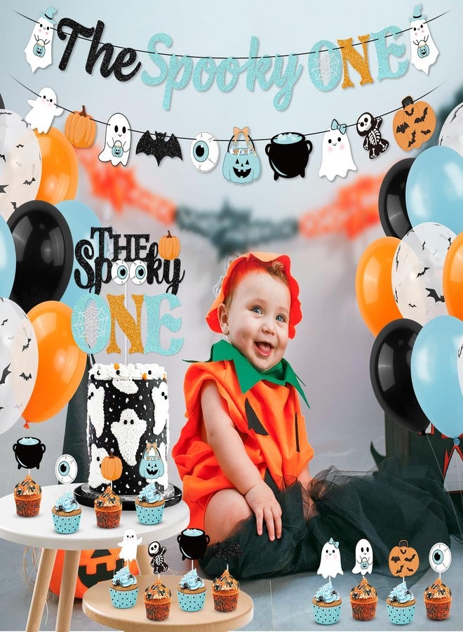 K KUMEED Halloween 1st Birthday Party Decorations - Spooky Banner, Ghost Eyeballs, Pumpkin Cake Topper & Latex Balloons - Image 4