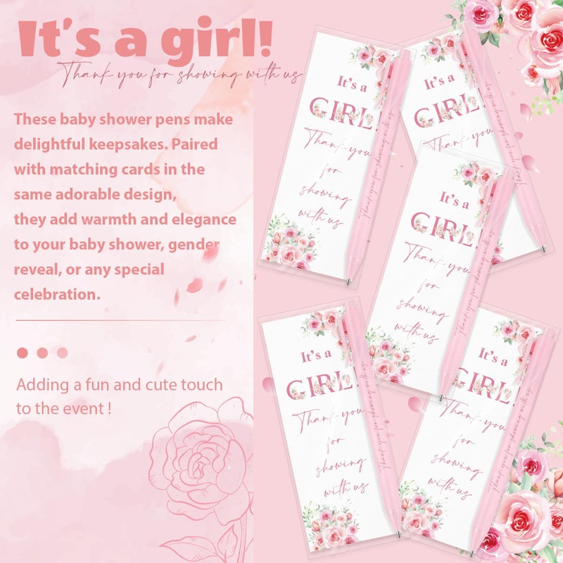 Stuffygreenus 60 Sets It's a Girl Pens for Guests Girl Party Favors Retractable Ballpoint Pen with Bookmarks Black Ink Gender Reveal Souvenirs Prizes Supplies - Image 3