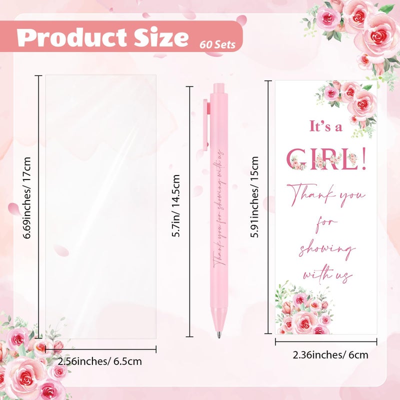 Stuffygreenus 60 Sets It's a Girl Pens for Guests Girl Party Favors Retractable Ballpoint Pen with Bookmarks Black Ink Gender Reveal Souvenirs Prizes Supplies - Image 2