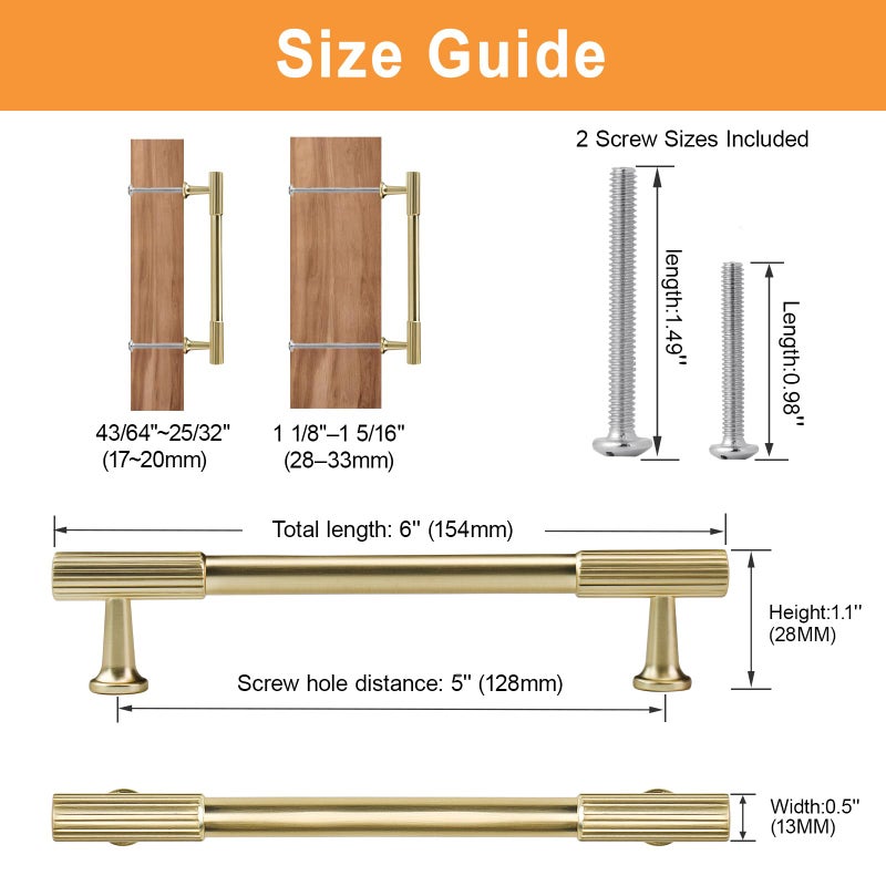 VEHCIL 20 Pack Brushed Gold Cabinet Handles, 5" Kitchen Cabinet Pulls Drawer Dresser Handles Cabinet Hardware for Kitchen Cupboard, Solid Zinc Alloy - Image 2