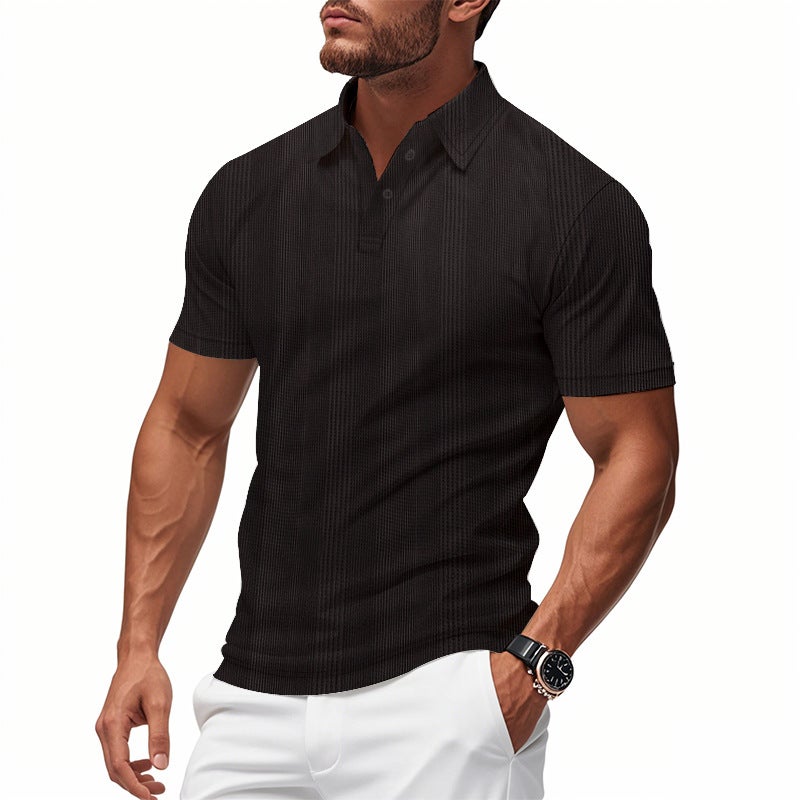 -style Summer Jacquard Men''s Polo Shirt Short-sleeved Simple British-style Lel Heavy T-shirt for Men - Image 1