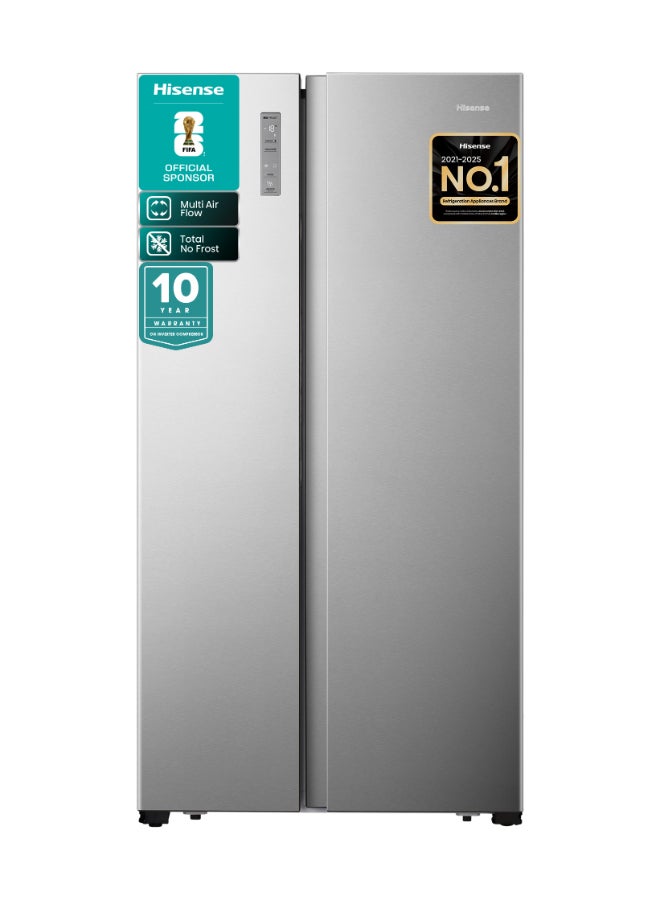 هايسنس 670 لتر سعة إجمالية / 550 لتر سعة صافية ثلاجة جانبية، بدون تجميد كلي، عاكس، تدفق هواء متعدد، تبريد فائق - Image 1
