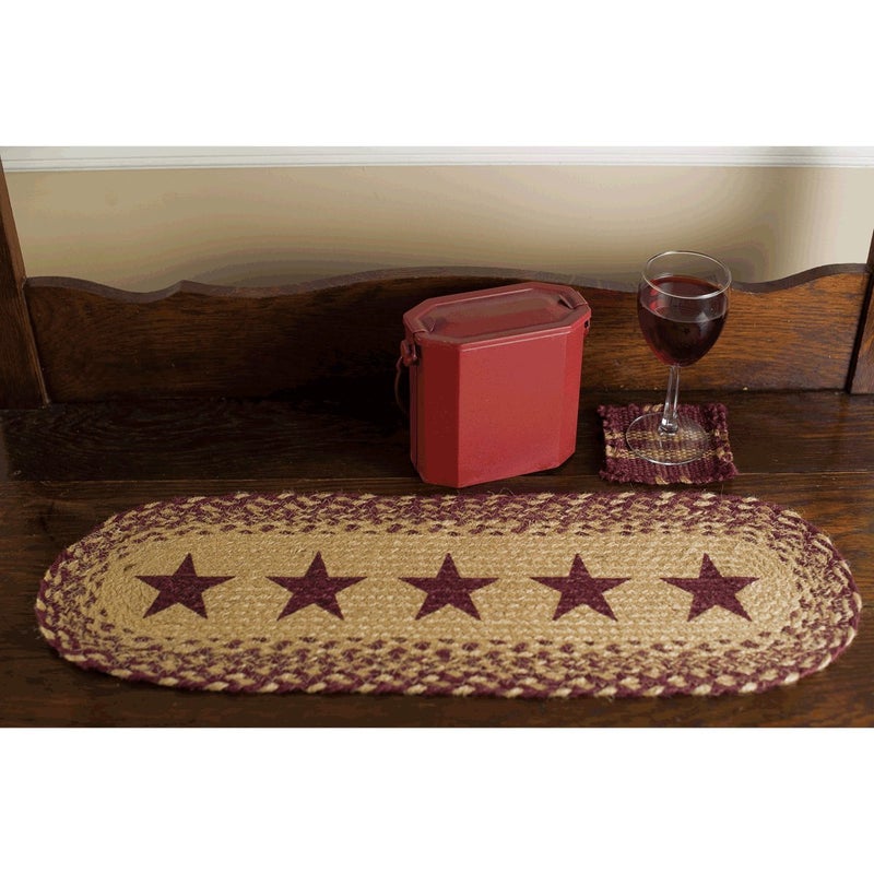 VHC Brands Classic Country Primitive Tabletop & Kitchen - Burgundy Tan Jute Red Stencil Stars Runner, 8" x 24" - Image 2
