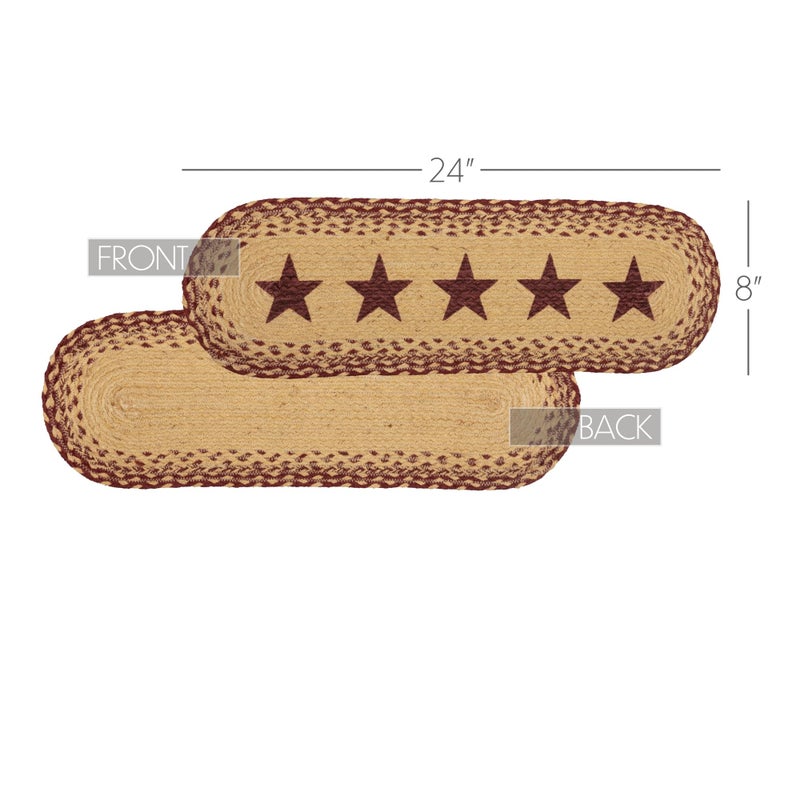 VHC Brands Classic Country Primitive Tabletop & Kitchen - Burgundy Tan Jute Red Stencil Stars Runner, 8" x 24" - Image 3