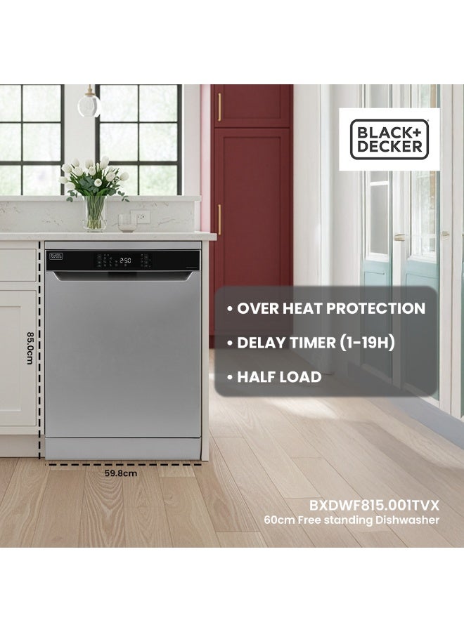 BLACK+DECKER 12L Dishwasher, 15 Place Settings, 8 Programs, A++ Energy, Knife Rack 1900 W BXDWF815.001TVX Silver - Image 3