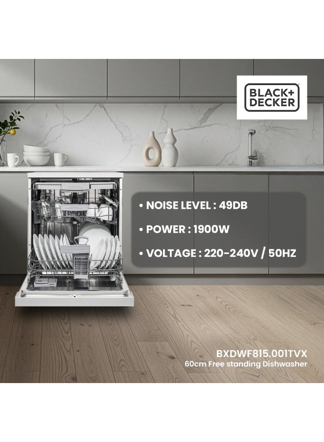 BLACK+DECKER 12L Dishwasher, 15 Place Settings, 8 Programs, A++ Energy, Knife Rack 1900 W BXDWF815.001TVX Silver - Image 4