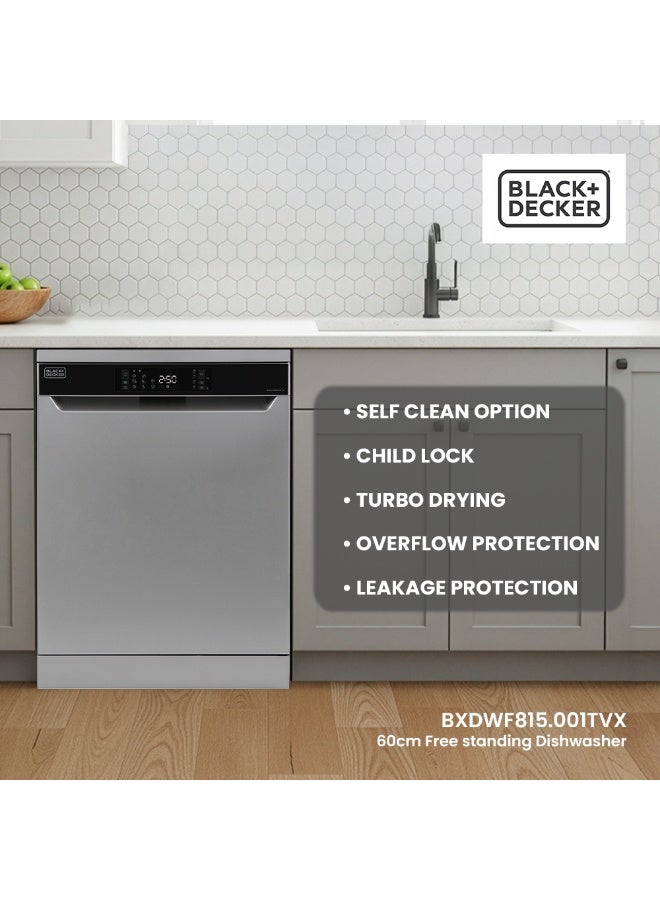 BLACK+DECKER 12L Dishwasher, 15 Place Settings, 8 Programs, A++ Energy, Knife Rack 1900 W BXDWF815.001TVX Silver - Image 5