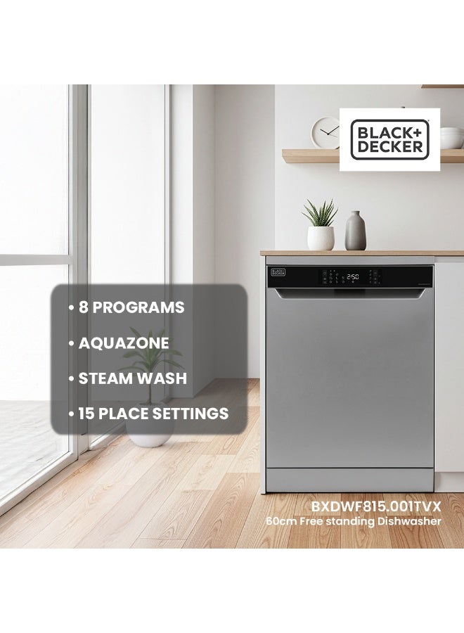BLACK+DECKER 12L Dishwasher, 15 Place Settings, 8 Programs, A++ Energy, Knife Rack 1900 W BXDWF815.001TVX Silver - Image 2