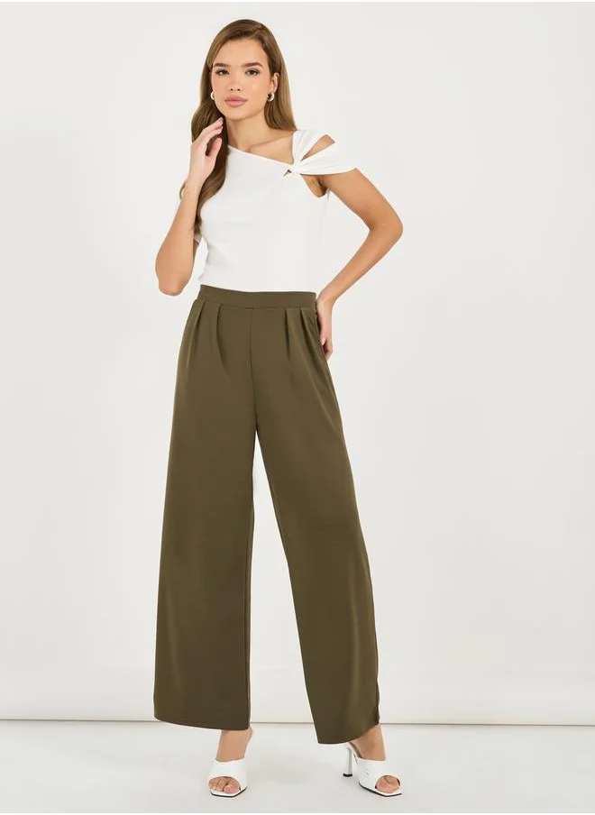 Styli High Rise Pleat Front Detail Wide Leg Trousers