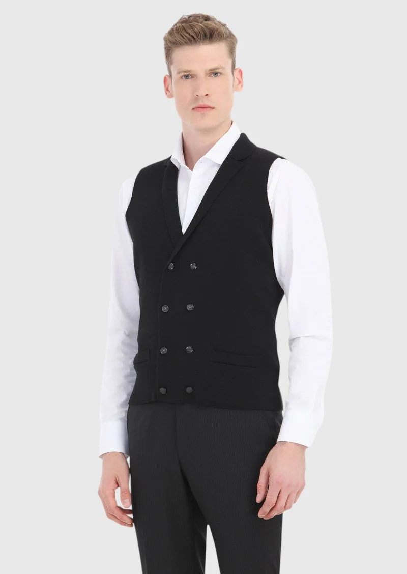 RAMSEY Black Regular Fit Butterfly Collar Casual Knitting Knit Vest