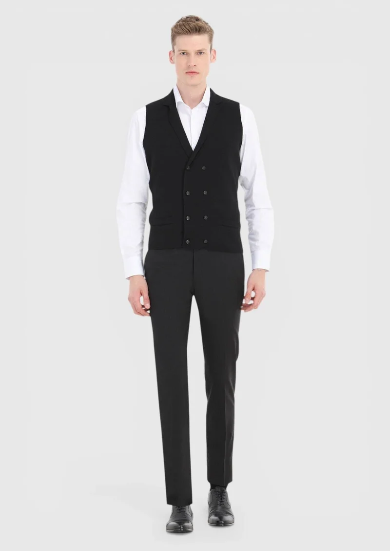 RAMSEY Black Regular Fit Butterfly Collar Casual Knitting Knit Vest