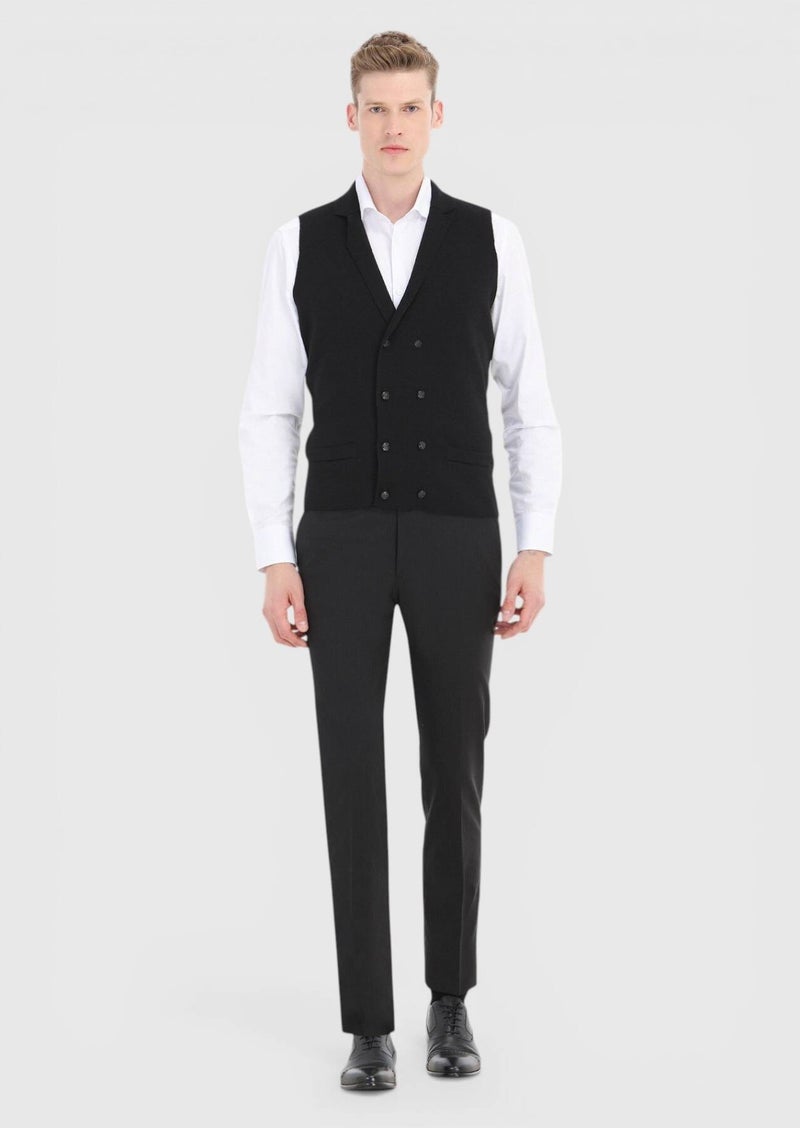RAMSEY Black Regular Fit Butterfly Collar Casual Knitting Knit Vest - Image 3