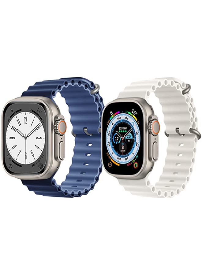 IAF Silicone Ocean Band Strap for Apple Watch Ultra 8 49mm Navy Blue/Blue Double Side Strap with White Single Color Strap Set of 2