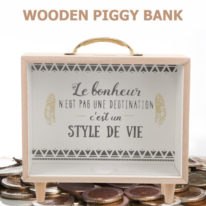 Large Capacity Wooden Coin Storage Box Piggy Bank Money Holder For Desktop Savings - Image 4