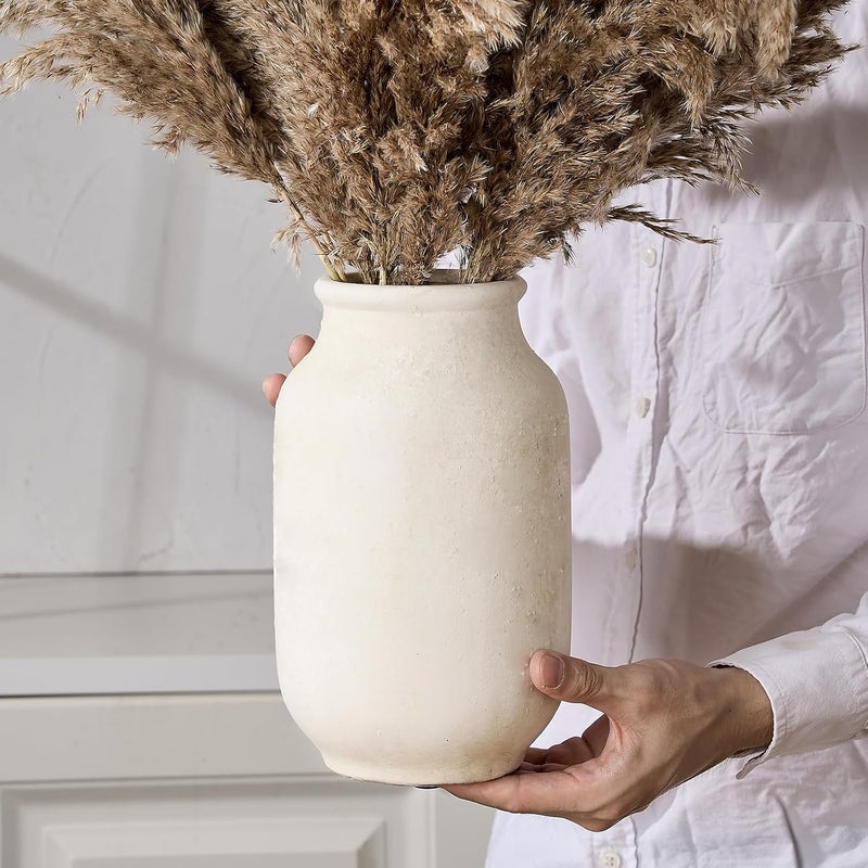 SIDUCAL Simple multi-color universal build Rustic Farmhouse Flower Vase, 9.5 Inch Large Ceramic Vase, Pampas Grass Vase, Modern Farmhouse Decor Vase for Home Decoration, Table, Living Room Decor, Shelf Decor, Mantle, White Carefully selected solid material - Image 3