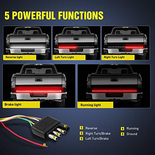 Nilight 60 Inch Truck Tailgate Light Bar Double Row LED Flexible Strip Red Running Brake Turn Signal White Reverse Back Up Lighting Modes for Pick Up Truck SUV - Image 3