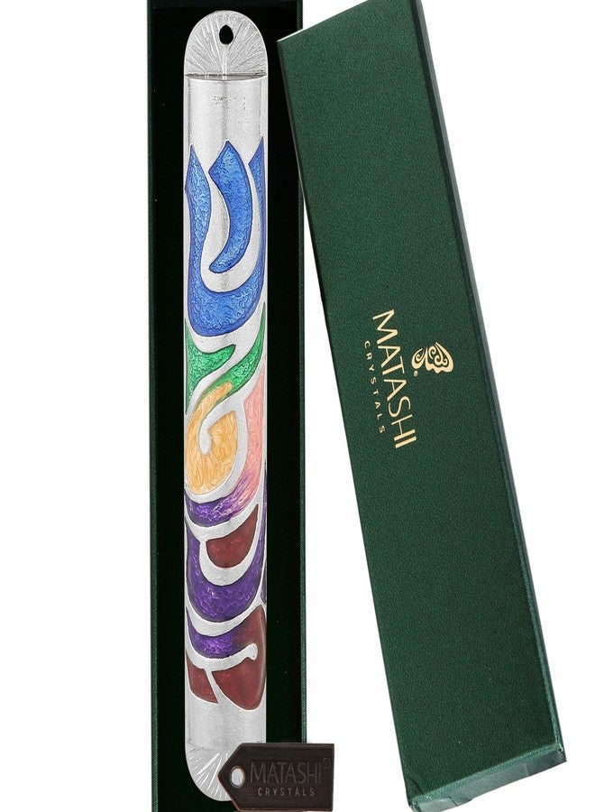 Matashi Hand Painted Multi Color Enamel 6 inch Mezuzah Embellished with Hebrew Shin Home Door Wall Decor Home Décor Jewish Holiday Housewarming Present House Blessing Gift for Holiday Festival - Image 2