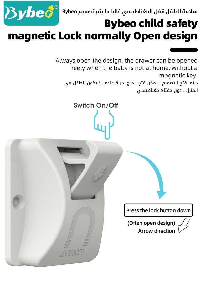 Baby Safety Magnetic Cabinet Lock, Invisible Child Safety Locks, Kids Security Locks With 4 Locks and 1 Key, for Cupboard, Drawers, 3M Adhesive Pads, No Drilling, Ideal for Toddlers Children and Kids