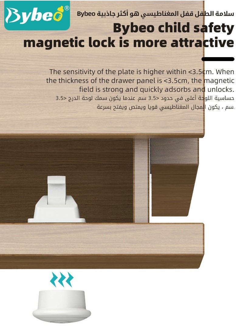 Baby Safety Magnetic Cabinet Lock, Invisible Child Safety Locks, Kids Security Locks With 4 Locks and 1 Key, for Cupboard, Drawers, 3M Adhesive Pads, No Drilling, Ideal for Toddlers Children and Kids