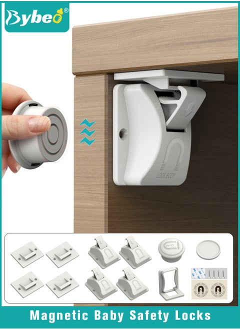 Baby Safety Magnetic Cabinet Lock, Invisible Child Safety Locks, Kids Security Locks With 4 Locks and 1 Key, for Cupboard, Drawers, 3M Adhesive Pads, No Drilling, Ideal for Toddlers Children and Kids