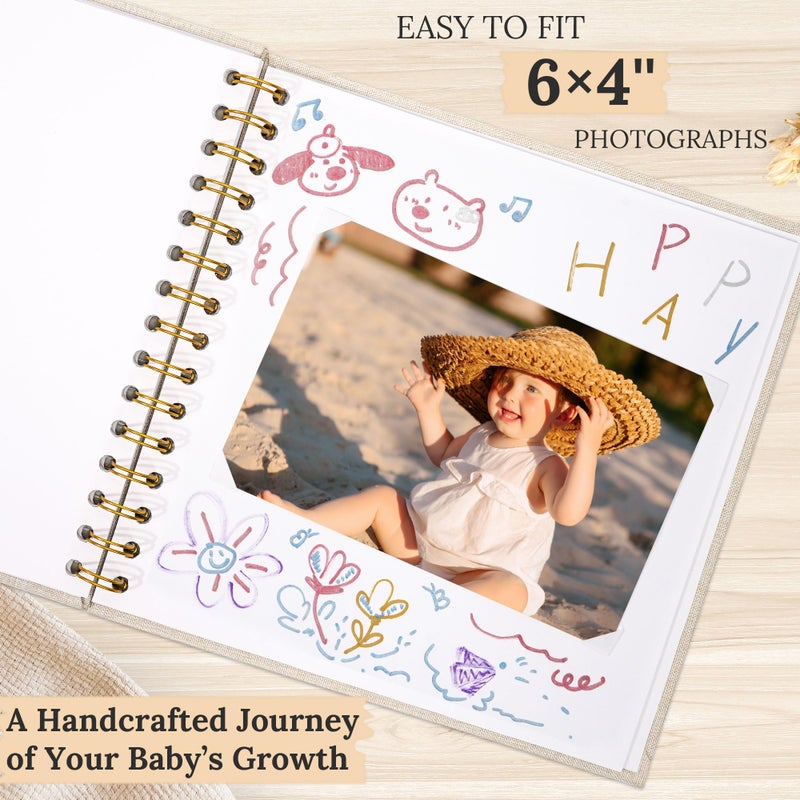 Hiwhy 8 x 8 Inch Scrapbook Photo Album Linen Cover, Hardcover Kraft White Pages Memory Book, for Travel Wedding Guest Book Christmas Baby Shower (20 Sheets/ 40 Pages,Beige) - Image 3