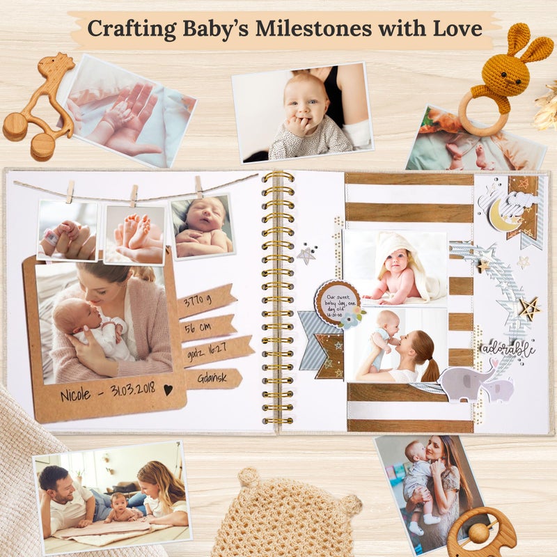 Hiwhy 8 x 8 Inch Scrapbook Photo Album Linen Cover, Hardcover Kraft White Pages Memory Book, for Travel Wedding Guest Book Christmas Baby Shower (20 Sheets/ 40 Pages,Beige) - Image 4