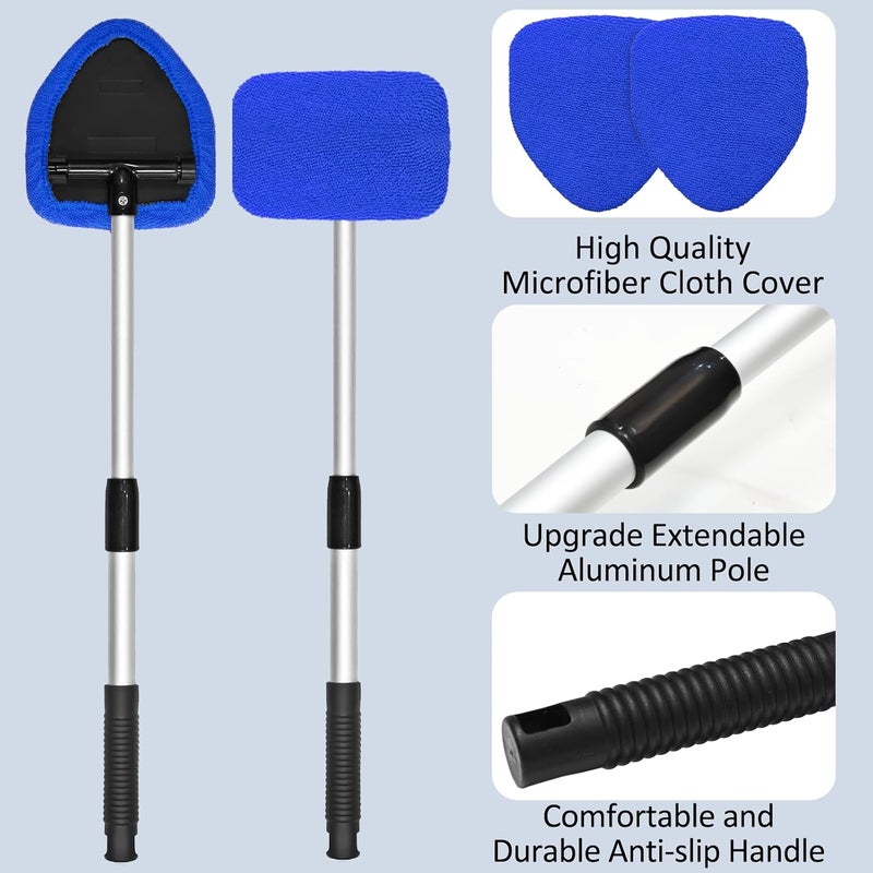 Beieverluck 20 Pieces Windshield Cleaner Tool, Inside Car Windshield Cleaning Tool with 12 Microfiber Pads, 4 Spray Bottle, and Extendable Handles Car Window Cleaning Tool Kit, Blue - Image 4