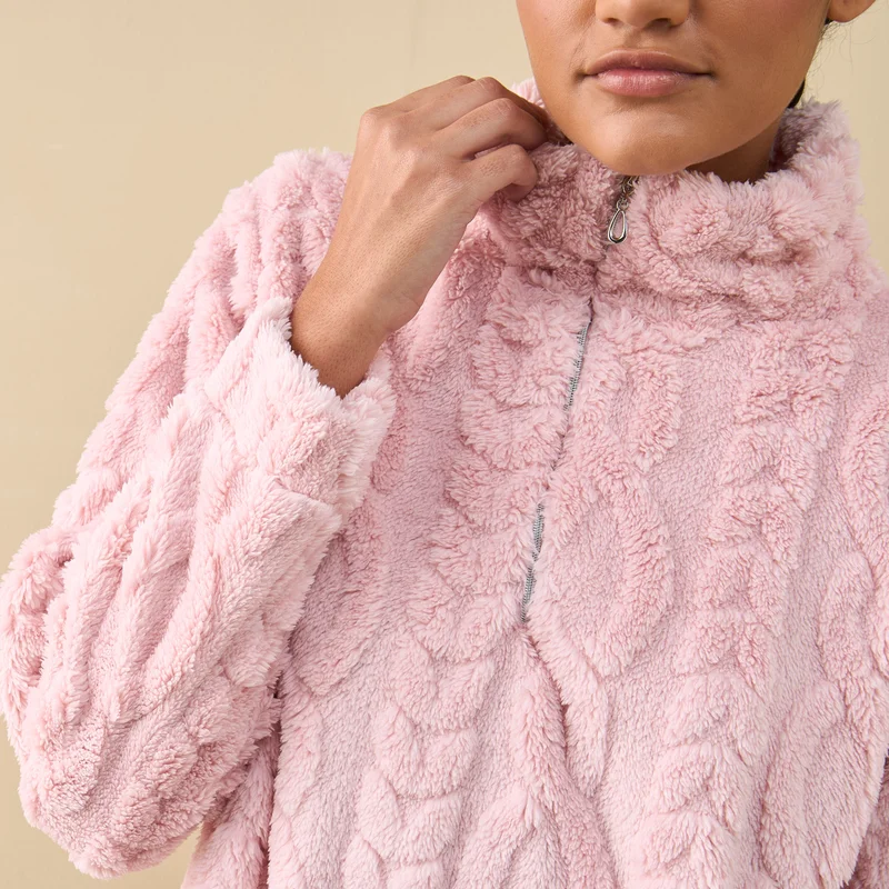 Splash FAV Textured Long Sleeves Sleepshirt with Half Zip Closure