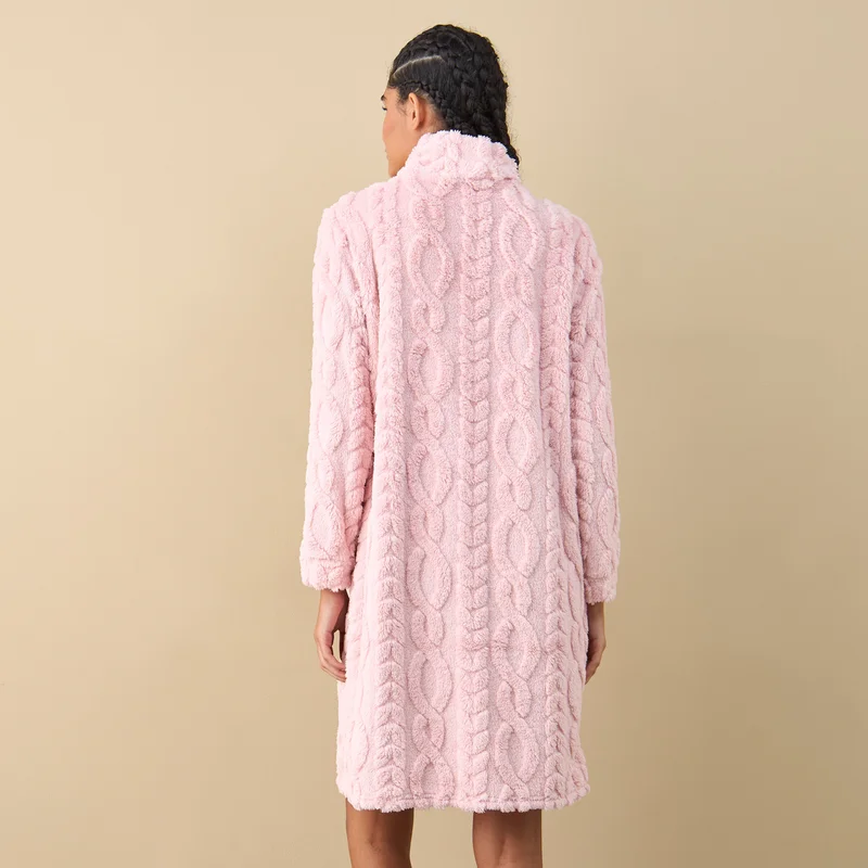 Splash FAV Textured Long Sleeves Sleepshirt with Half Zip Closure