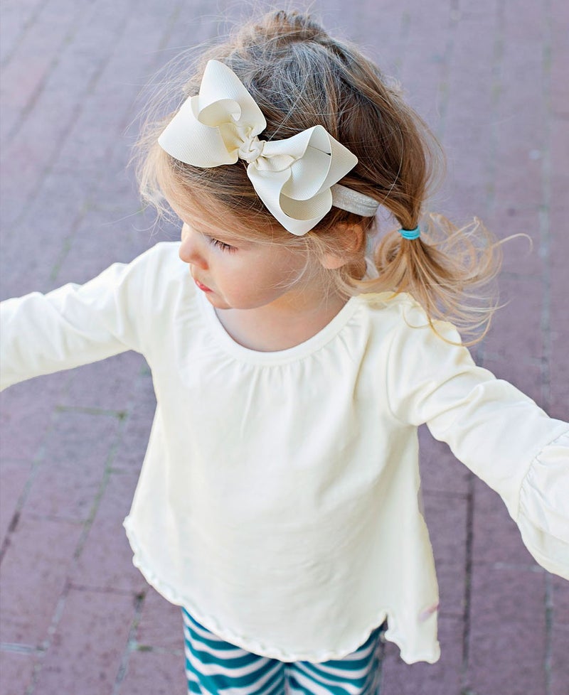 RuffleButts Girls Ivory Bow Headband - One Size - Image 2