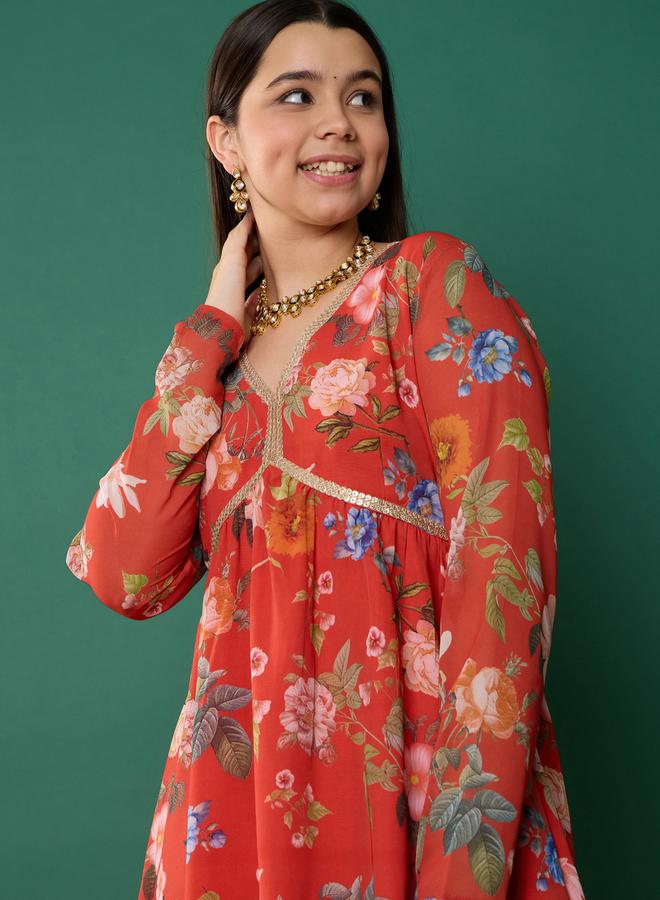 نو- ڤو بلوزة بياقة بيبلوم بطبعة زهور مع بنطلون شرارة من ستايلي - Image 4