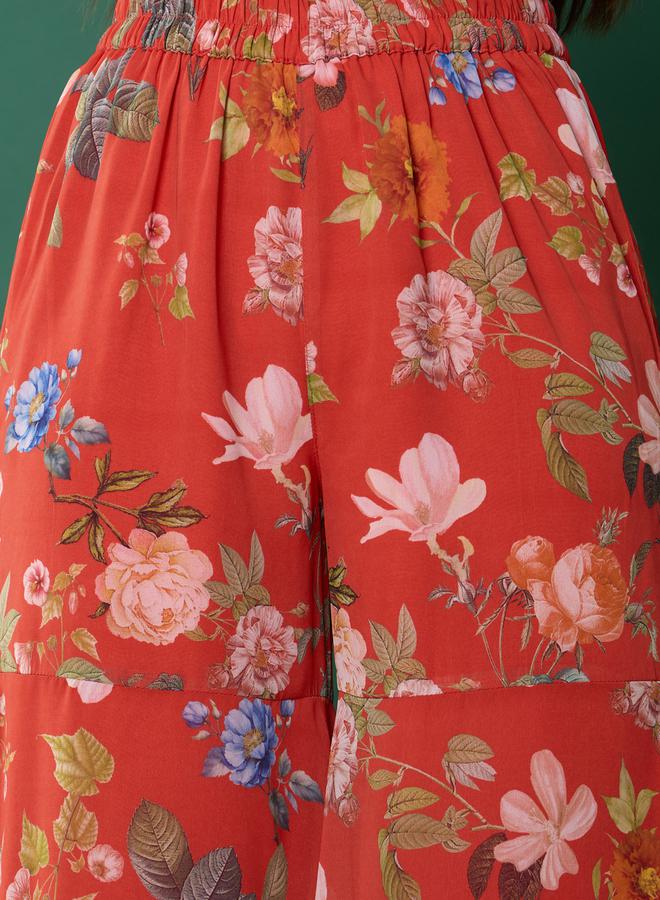 نو- ڤو بلوزة بياقة بيبلوم بطبعة زهور مع بنطلون شرارة من ستايلي - Image 5