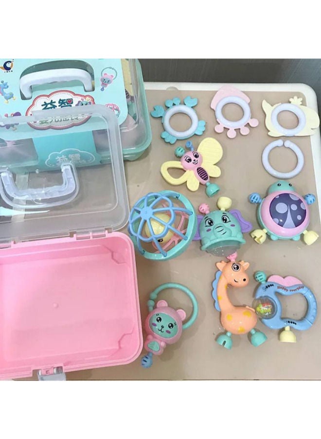 بوكس يحتوى على 11 قطع من الشخاليل والعضاضات السيليكون بأشكال والوان مبهجه تساعد على تنميه مهارات طفلك - Image 4