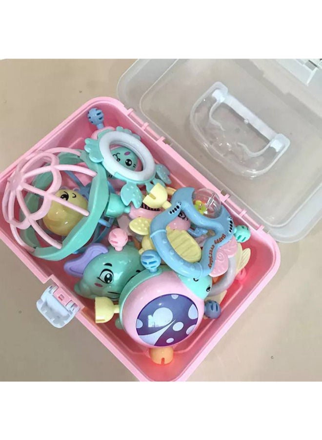 بوكس يحتوى على 11 قطع من الشخاليل والعضاضات السيليكون بأشكال والوان مبهجه تساعد على تنميه مهارات طفلك - Image 2