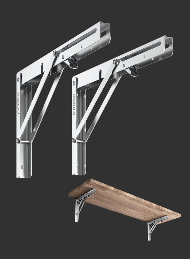 Plantex Heavy Duty 12 Inch Foldable Shelf Bracket/Stainless Steel Multipurpose Bracket/L Bracket/Space Saving Wall Bracket for Shelf/Folding Table Bracket for Home & Office (Pack of 2, Chrome) - Image 1