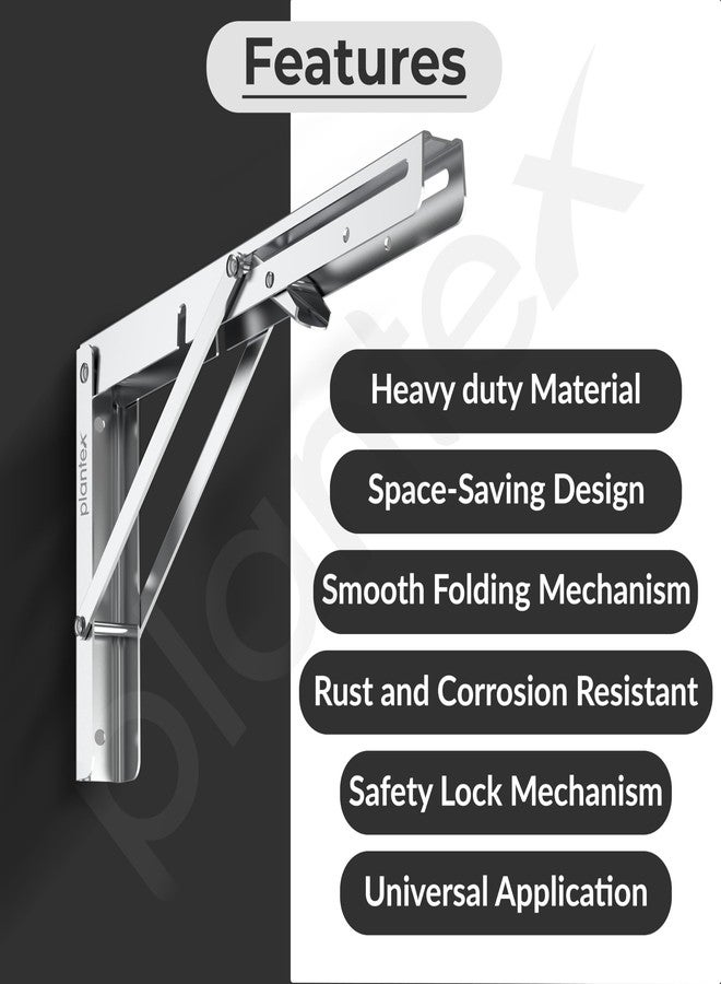Plantex Heavy Duty 12 Inch Foldable Shelf Bracket/Stainless Steel Multipurpose Bracket/L Bracket/Space Saving Wall Bracket for Shelf/Folding Table Bracket for Home & Office (Pack of 2, Chrome) - Image 2