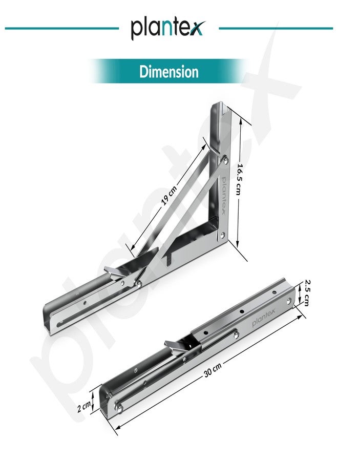 Plantex Heavy Duty 12 Inch Foldable Shelf Bracket/Stainless Steel Multipurpose Bracket/L Bracket/Space Saving Wall Bracket for Shelf/Folding Table Bracket for Home & Office (Pack of 2, Chrome) - Image 3